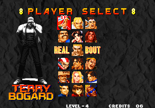 Real Bout Fatal Fury (Arcade) screenshot: Player select.