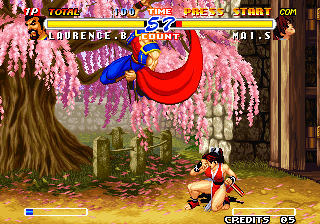 Real Bout Fatal Fury 2: The Newcomers (Arcade) screenshot: Flying attack.