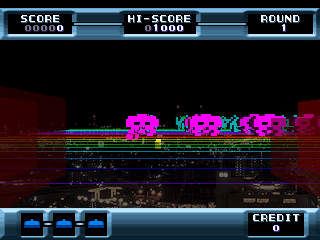 The Invaders: Space Invaders 1500 (PlayStation) screenshot: First person (Space Invaders 3D)