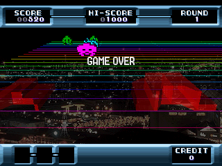 The Invaders: Space Invaders 1500 (PlayStation) screenshot: Game over (Space Invaders 3D)