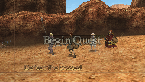 White Knight Chronicles: Origins (PSP) screenshot: The gameplay has you lead a team of 4 characters.
