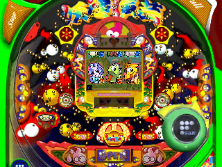 Hissatsu Pachinko Station Now 3 (PlayStation) screenshot: The player selects the power with which the balls are fired with the control in the lower right. The circle makes it appear and the left/right control adjusts it