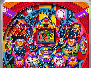Hissatsu Pachinko Station: Monster House Special (PlayStation) screenshot: This is the player's machine. L1/L2 zoom in and out. R1/R2 feed the machine cash