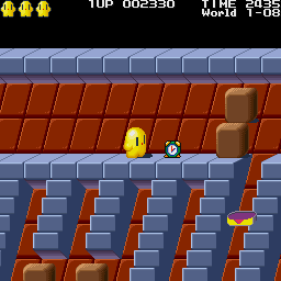 Flappy 2: The resurrection of Blue Star (Sharp X68000) screenshot: Picking up the clock item adds +1000 to the time