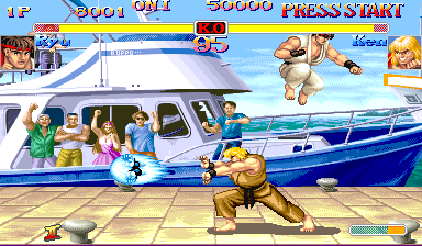 Hyper Street Fighter II: The Anniversary Edition (Arcade) screenshot: Missed with the Hadouken.