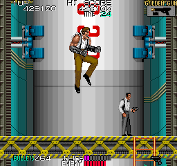 Sly Spy: Secret Agent (Arcade) screenshot: Getting higher.