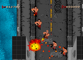 NY Warriors (Amiga) screenshot: Defeated by a machine gun nest!