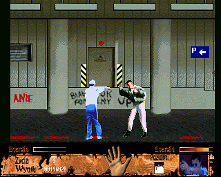 Prawo krwi (Amiga) screenshot: Round kick in the process
