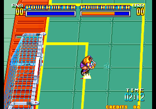 Soccer Brawl (Arcade) screenshot: Saved by the keeper.