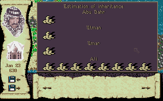 Khalaan (Amiga) screenshot: Estimation of inheritance.