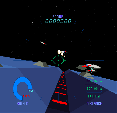 Starblade (Arcade) screenshot: Facing fighters already.