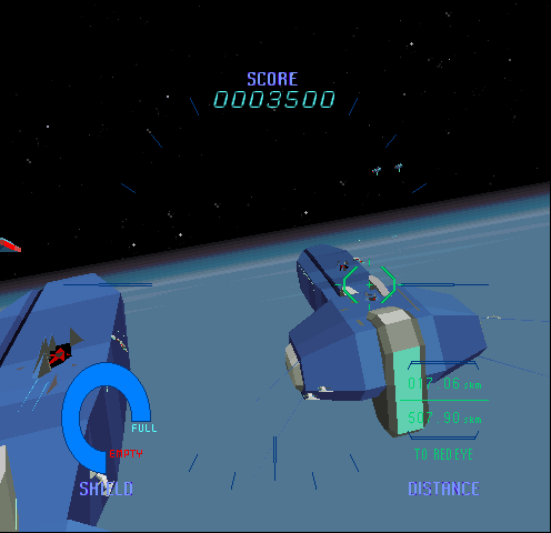 Starblade (Arcade) screenshot: Huge ships to destroy.