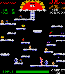 Springer (Arcade) screenshot: Kick the egg.