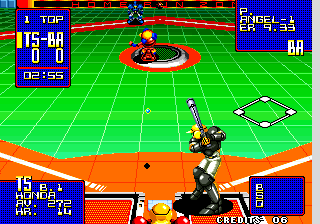 Super Baseball 2020 (Arcade) screenshot: Here comes the pitch.