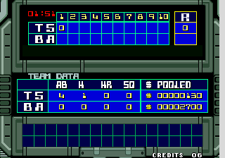 Super Baseball 2020 (Arcade) screenshot: Scoreboard.