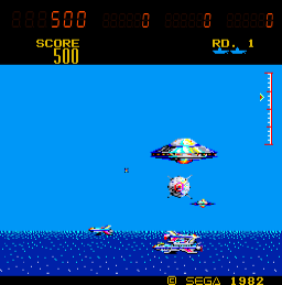 SubRoc 3-D (Arcade) screenshot: Firing missiles.