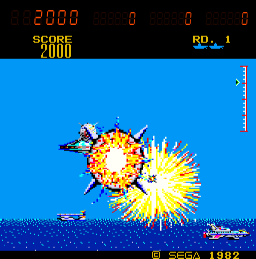 SubRoc 3-D (Arcade) screenshot: Destroying the enemy.