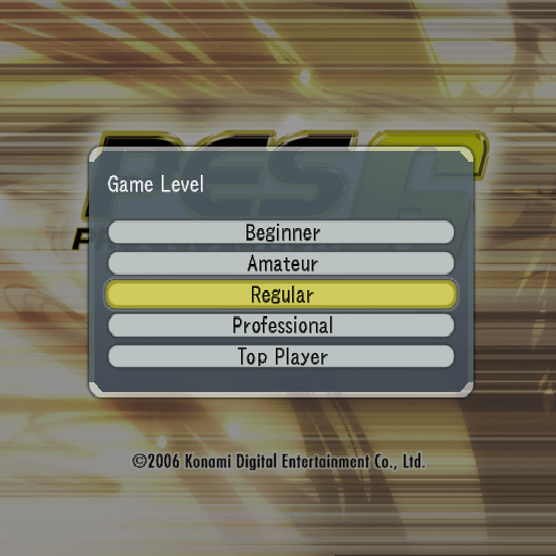 Winning Eleven: Pro Evolution Soccer 2007 (PlayStation 2) screenshot: The first choice the player has to make is setting the difficulty level. Plenty to choose from here.