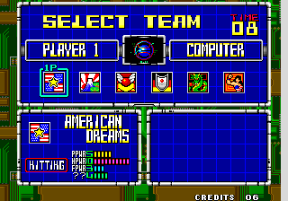 Super Baseball 2020 (Arcade) screenshot: Select Team.