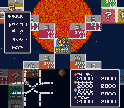Itadaki Street 2: Neon Sign wa Bara-iro ni (SNES) screenshot: A board layout in honor of the solar system. The game just started, what will happen next?