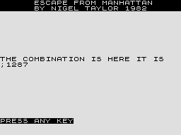 Escape From Manhattan (ZX81) screenshot: Found a combination