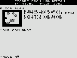 Escape From Manhattan (ZX81) screenshot: Entering move command