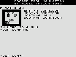 Escape From Manhattan (ZX81) screenshot: I found a gun