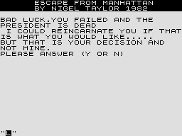 Escape From Manhattan (ZX81) screenshot: Game over