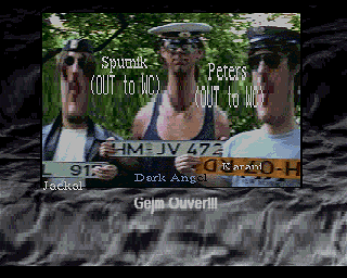 Prawo krwi (Amiga) screenshot: Game over screen, authors?