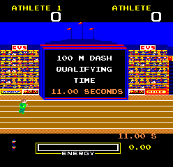 Hunchback at the Olympics (Arcade) screenshot: 100m Dash.