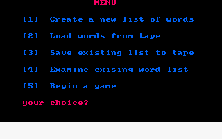Execution (Amstrad CPC) screenshot: You can create your own word list