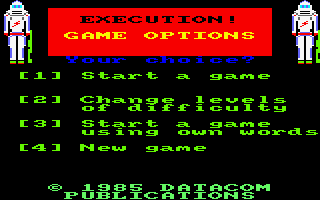 Execution (Amstrad CPC) screenshot: Main menu