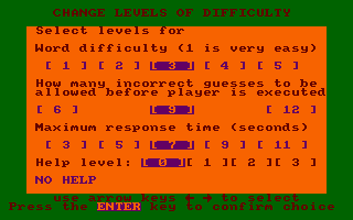 Execution (Amstrad CPC) screenshot: Difficulty customization