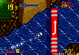 Thrash Rally (Arcade) screenshot: Driving through the water.