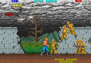 Thunder Fox (Arcade) screenshot: Flying robots.