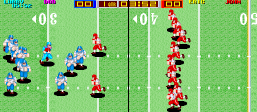 Tecmo Bowl (Arcade) screenshot: Running with the ball.