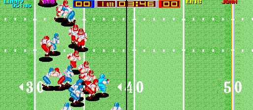 Tecmo Bowl (Arcade) screenshot: Through the defence.