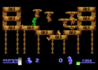 Alchemia (Atari 8-bit) screenshot: Bird guarding the third amphora