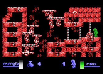 Alchemia (Atari 8-bit) screenshot: Vertical moving sphere