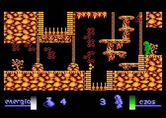 Alchemia (Atari 8-bit) screenshot: Ground hole with spikes
