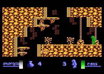Alchemia (Atari 8-bit) screenshot: Lower panel shows energy and time indicators