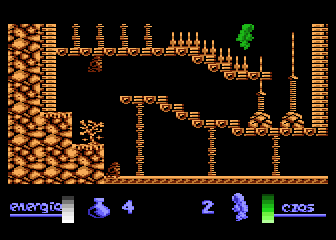 Alchemia (Atari 8-bit) screenshot: Fall in the spikes