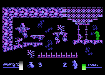 Alchemia (Atari 8-bit) screenshot: Second amphora found, two to go