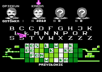 Magia Fortuny (Atari 8-bit) screenshot: Unexposed guessed letters
