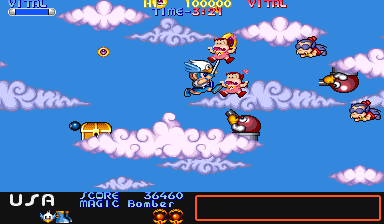 Chiki Chiki Boys (Arcade) screenshot: Flying monkeys