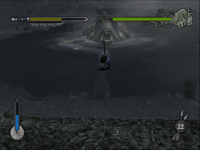 The Lord of the Rings: The Two Towers (PlayStation 2) screenshot: Fighting the kraken