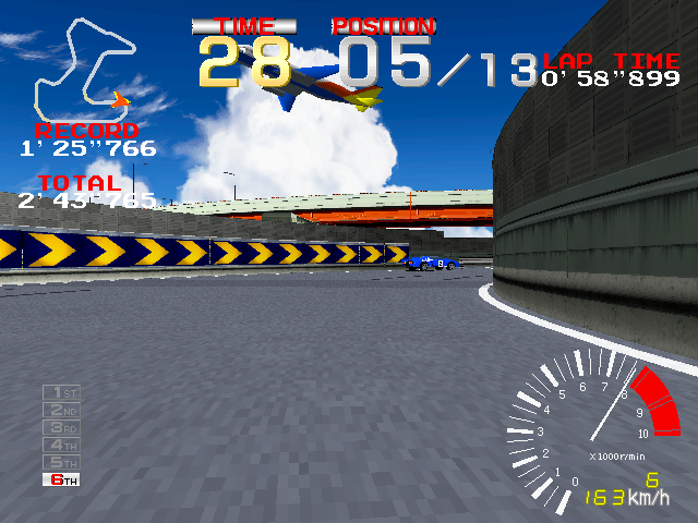 Ridge Racer (Arcade) screenshot: Plane overhead.
