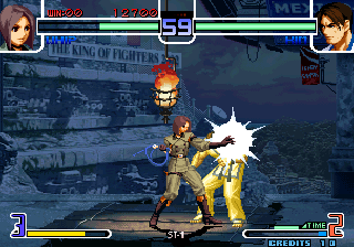 The King of Fighters 2002: Challenge to Ultimate Battle (Arcade) screenshot: Explosion after hit? Great:D