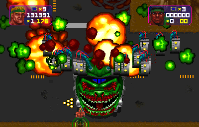 Total Carnage (Arcade) screenshot: Almost dead