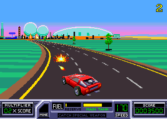 RoadBlasters (Arcade) screenshot: Opponents? Shoot 'em down